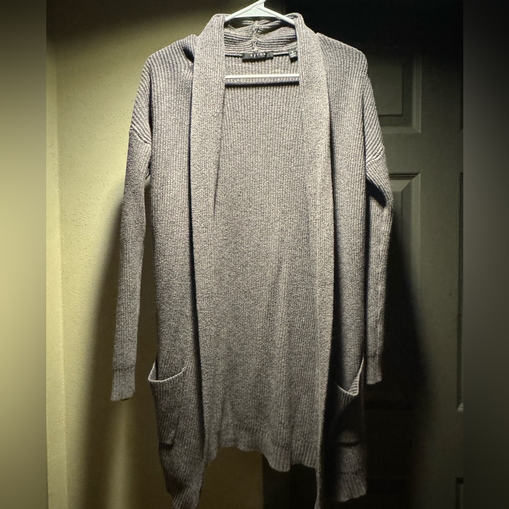 Cyrus Gray Long Open Front Cardigan with Pockets